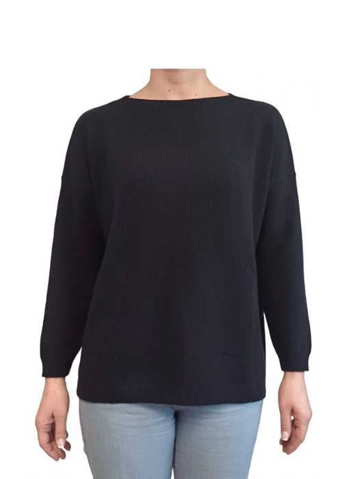 Women's Boat Neck Sweater Over Regenerated Cashmere-3