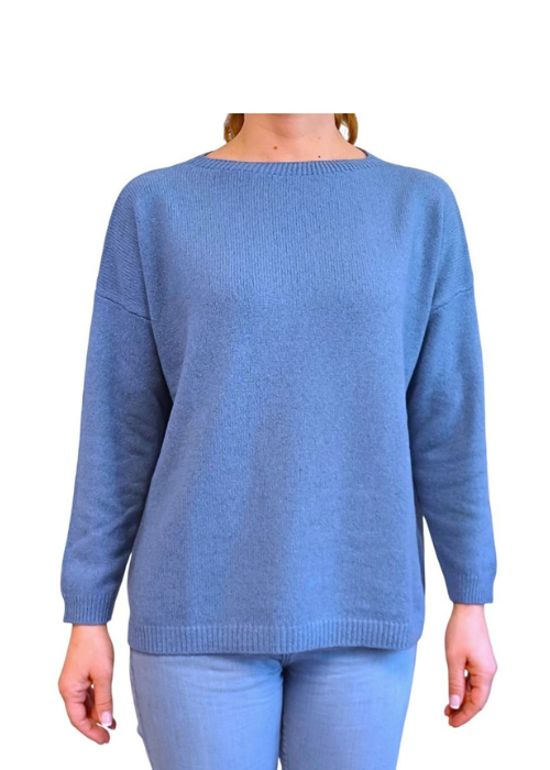 Women's Boat Neck Sweater Over Regenerated Cashmere-5