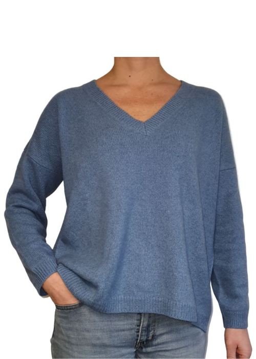 Women's Oversized V-Neck Sweater Regenerated Cashmere-5