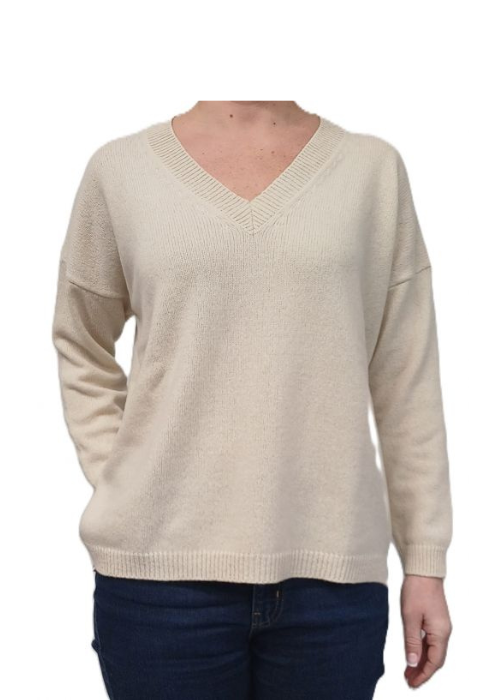 Women's Oversized V-Neck Sweater Regenerated Cashmere-0
