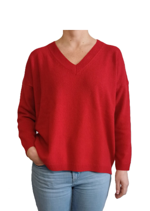 Women's Oversized V-Neck Sweater Regenerated Cashmere-12
