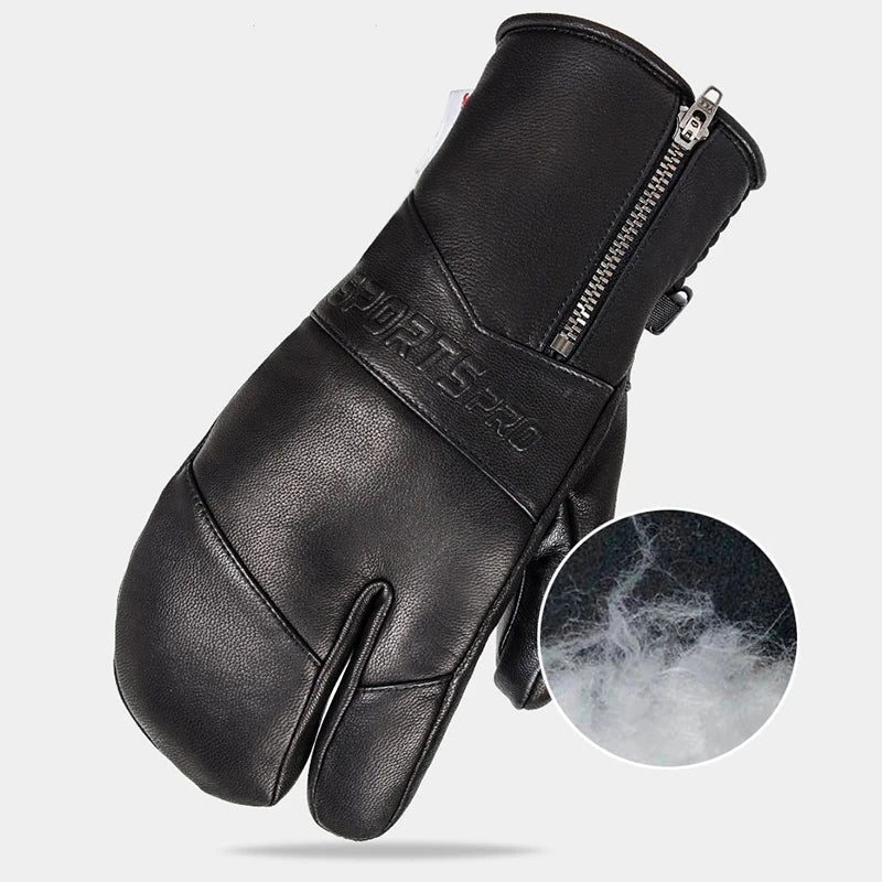 Winter Ski Gloves - Goatskin Leather Mittens-1