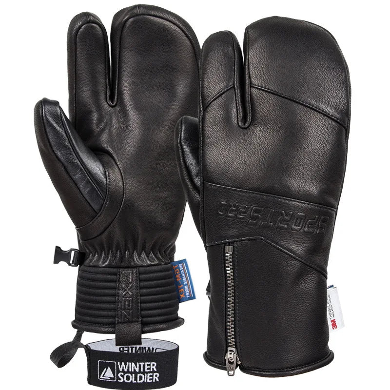 Winter Ski Gloves - Goatskin Leather Mittens-0