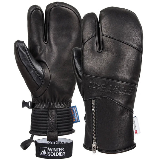 Winter Ski Gloves - Goatskin Leather Mittens-0