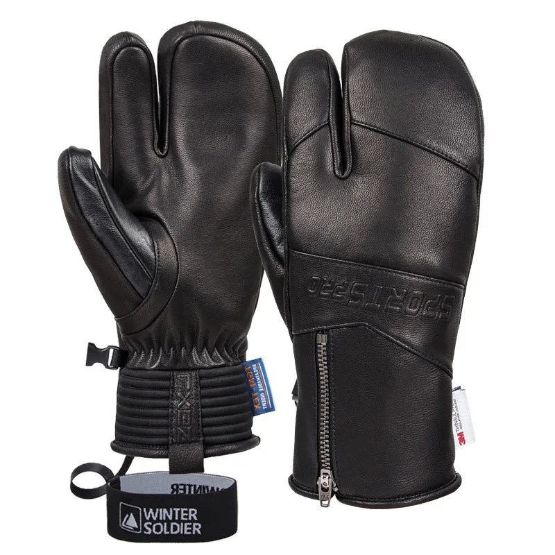 Winter Ski Gloves - Goatskin Leather Mittens-3