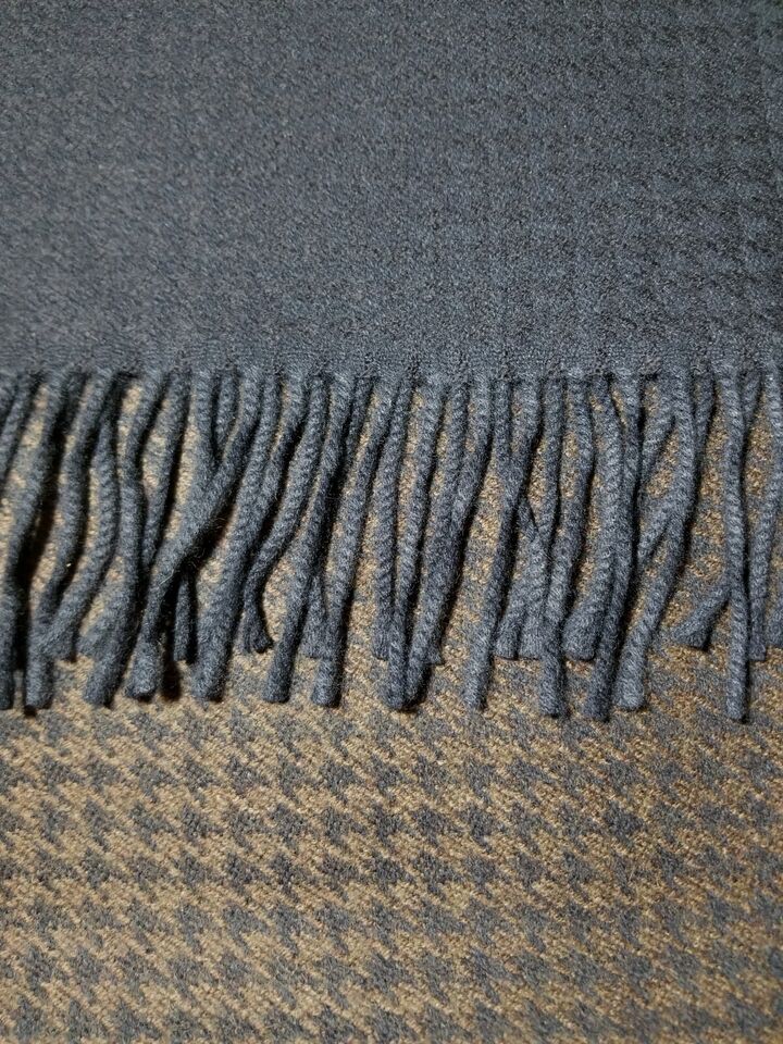 Navy Blue & Brown Houndstooth Felted Cashmere Scarf-1